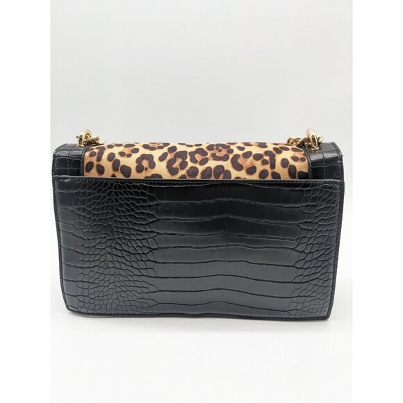INC Ajae flap over convertible crossbody shoulder bag -Leopard Croc Black - Picture 5 of 12